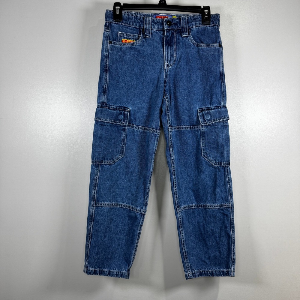 Empyre Boys Cargo Skate Jeans Sz 24 Medium Wash Blue Denim Baggy Hip Hop Y2K 90s